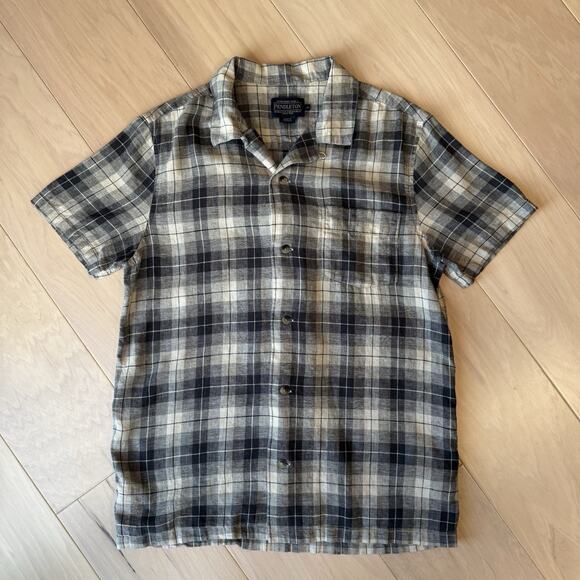 Pendleton Loop Collar Shirt Medium Multicolor Linen Rayon Short Sleeve Button Up - Picture 2 of 8